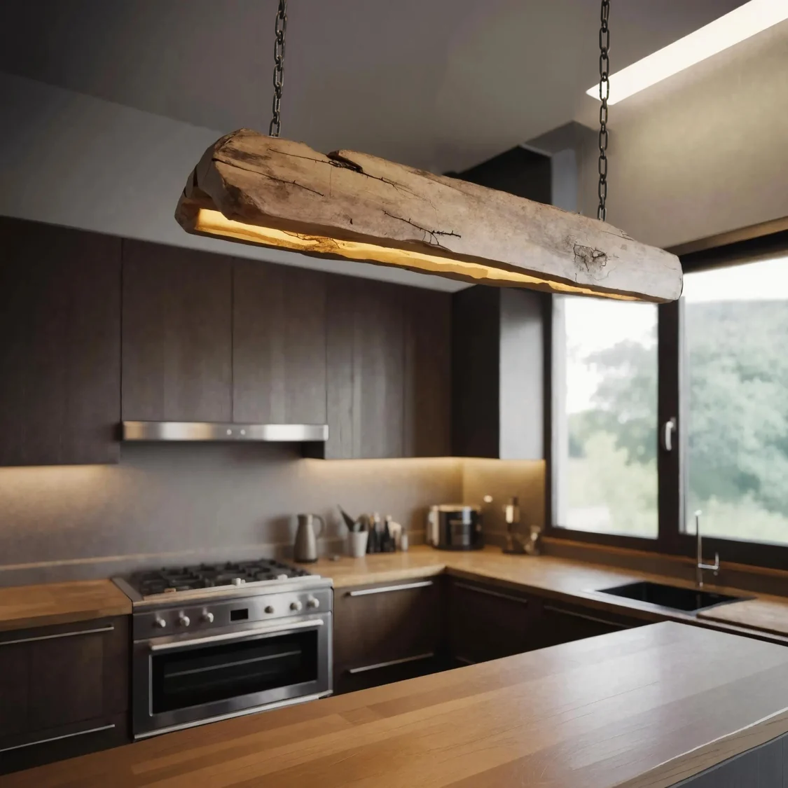Rustic Log Beam Pendant Lighting For Kitchen Island