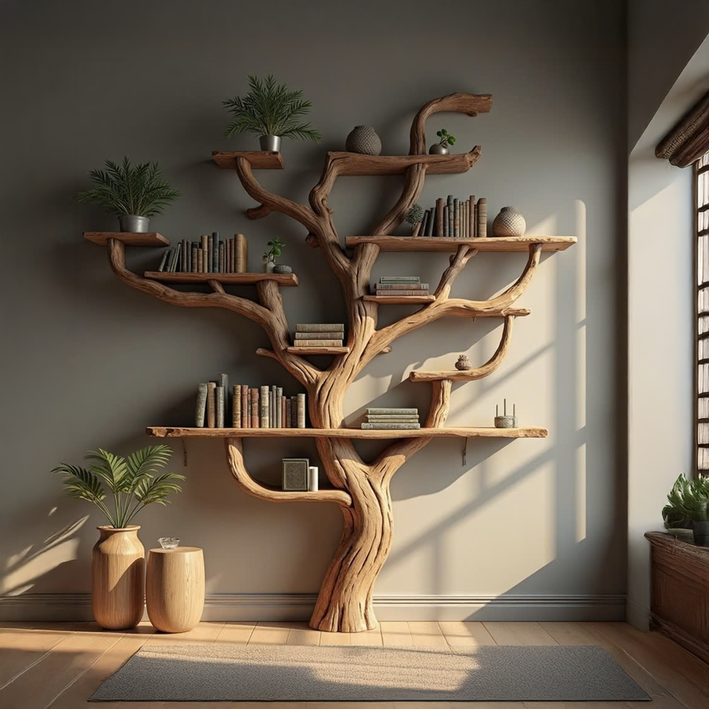 Corner Branch Shelf Wood Bookcase Wall Mounted