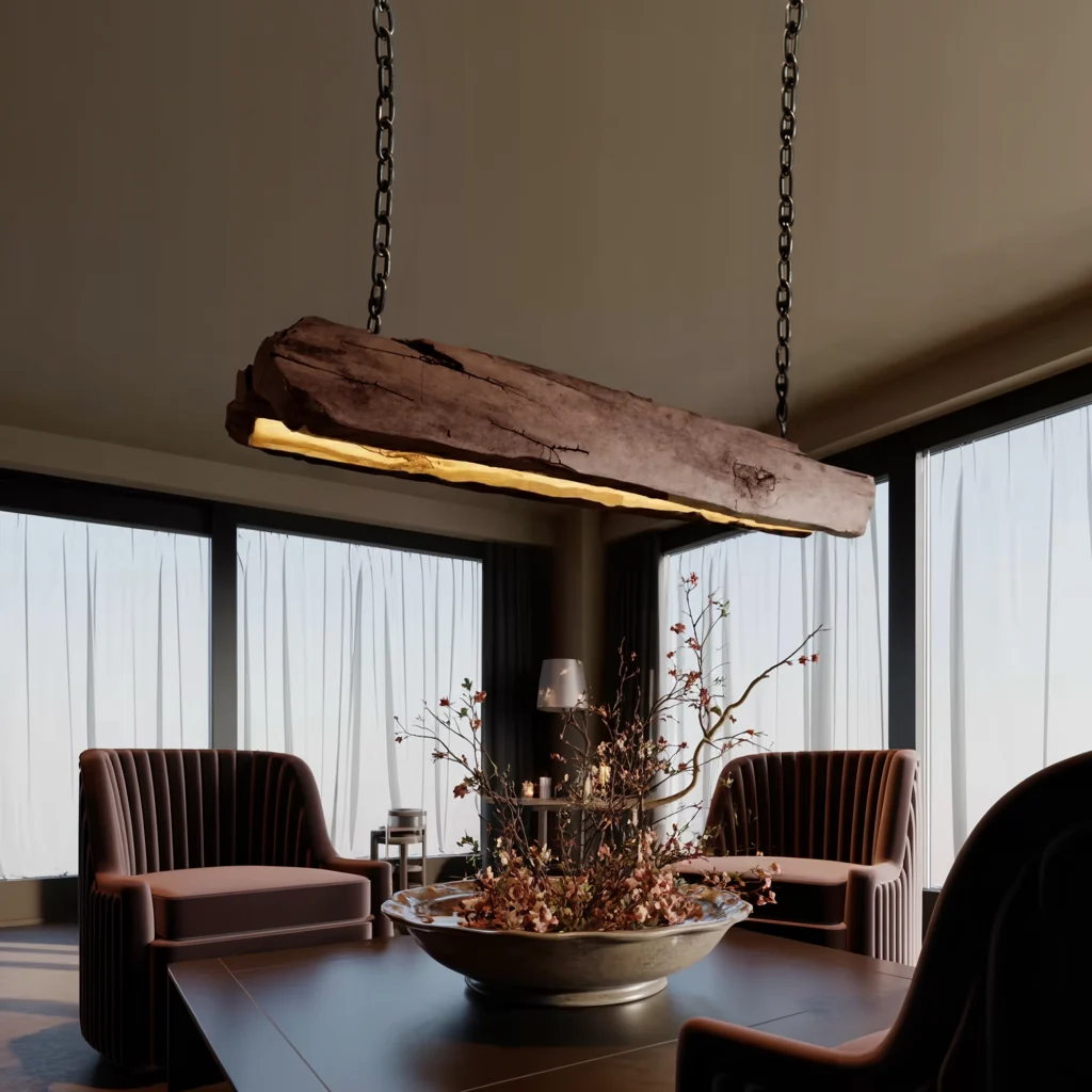 Rustic Log Beam Pendant Lighting For Kitchen Island