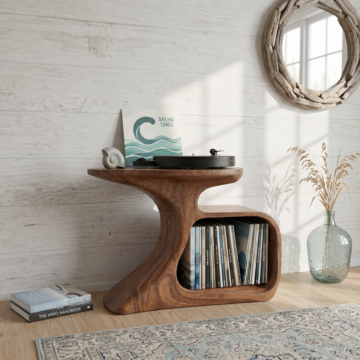 Handcrafted Record Stand Artisan Living Room Decor