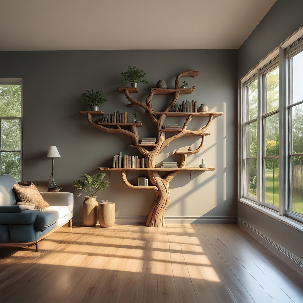 Corner Branch Shelf Wood Bookcase Wall Mounted