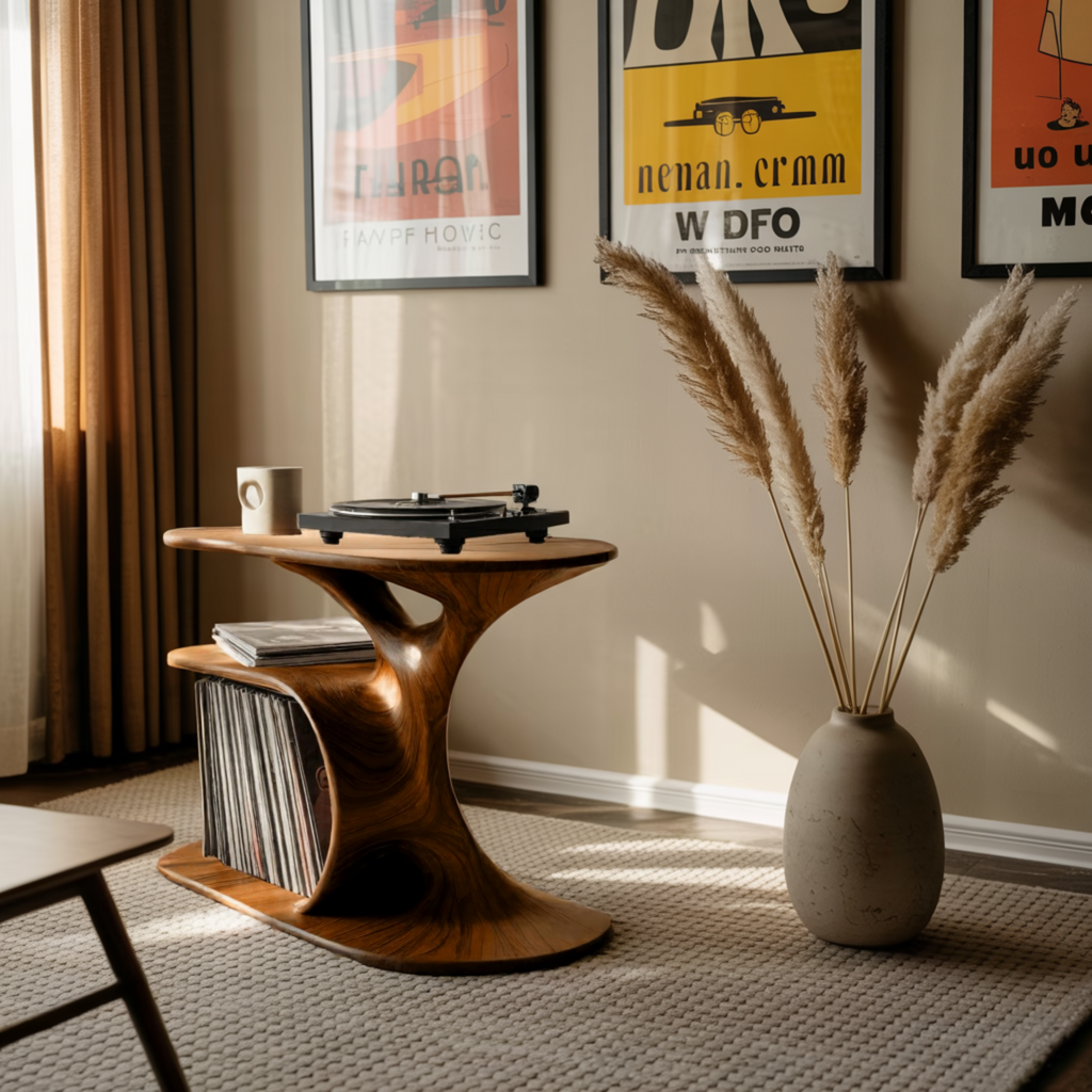 Audelle Fluid Form Solid Wood Record Player Stand