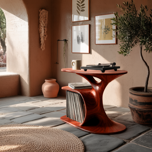Audelle Fluid Form Solid Wood Record Player Stand
