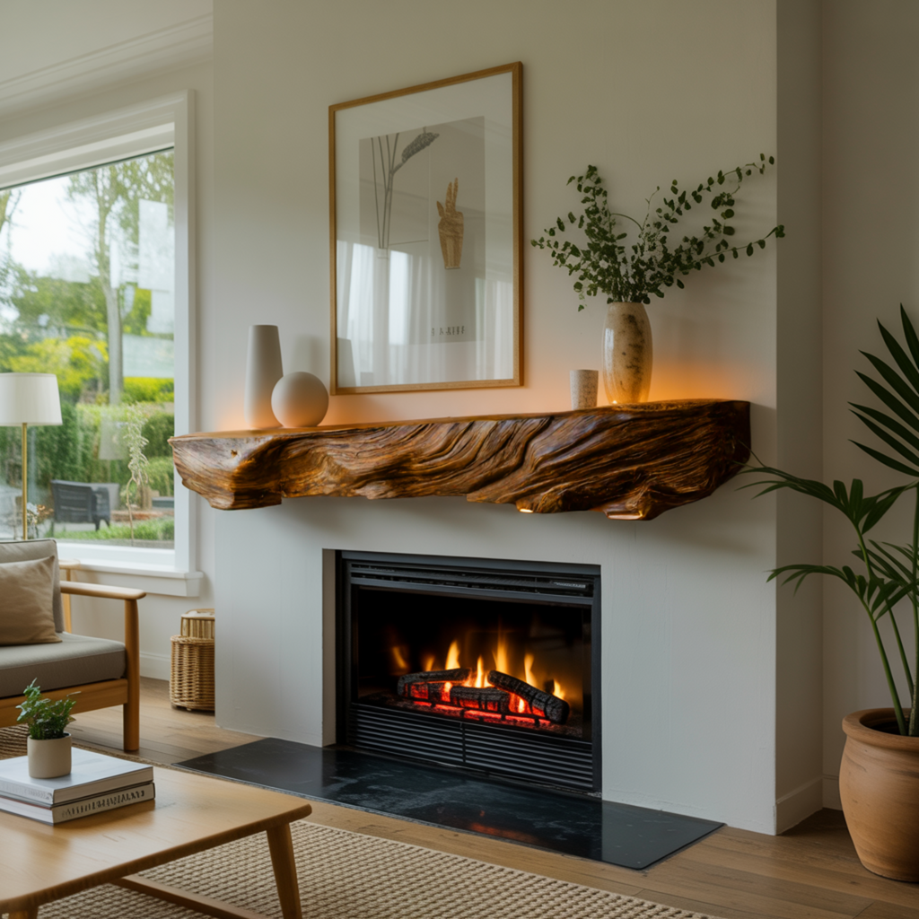 Calen Live-Edge Solid Wood Fireplace Mantel Shelf