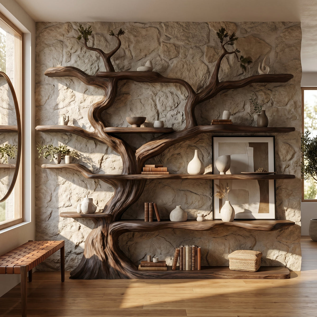 Elarwood Sculpted Solid Wood Tree Bookshelf