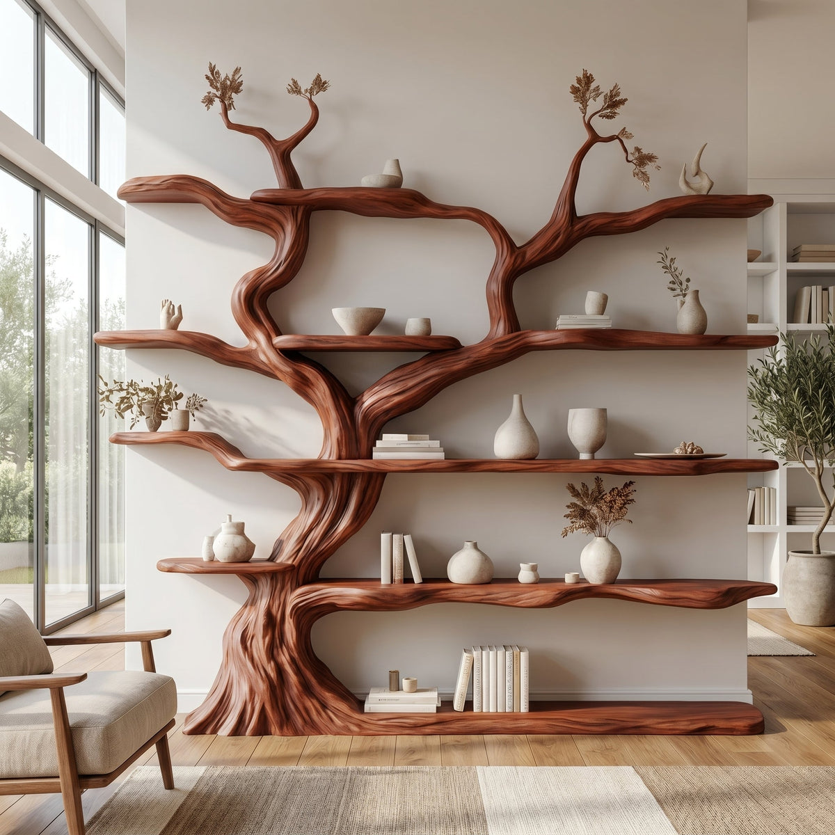 Elarwood Sculpted Solid Wood Tree Bookshelf