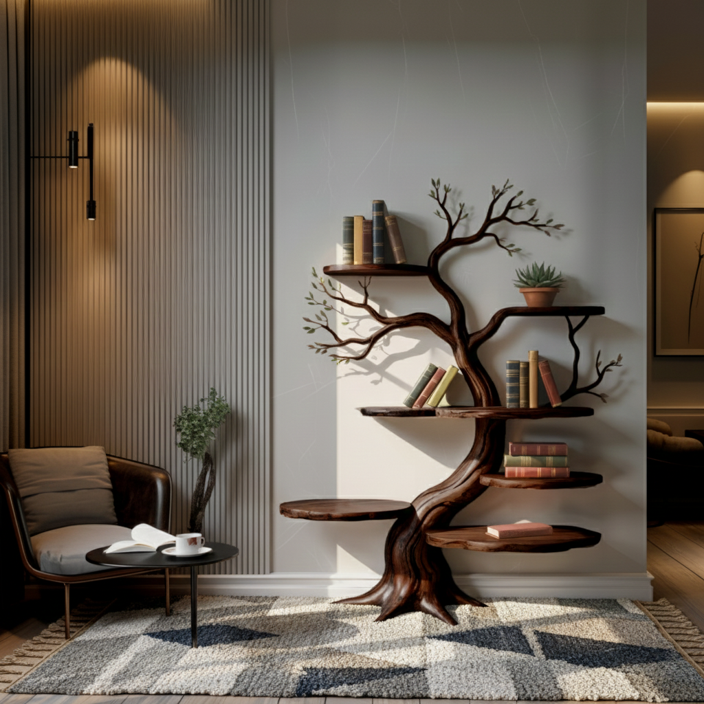 Everwood Sculpted Timber Tree Bookshelf