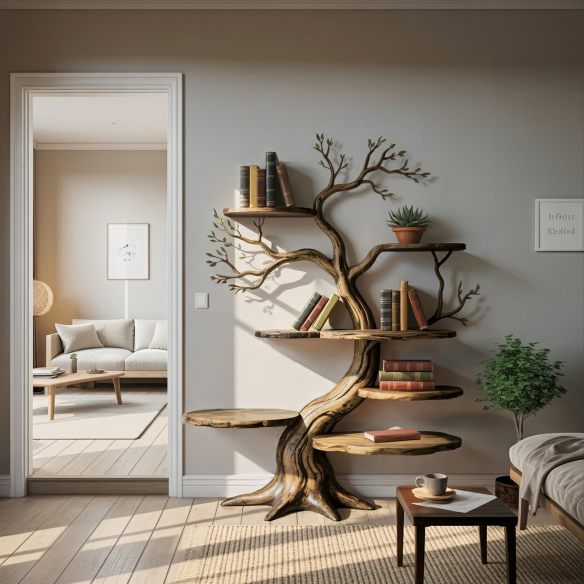 Everwood Sculpted Timber Tree Bookshelf