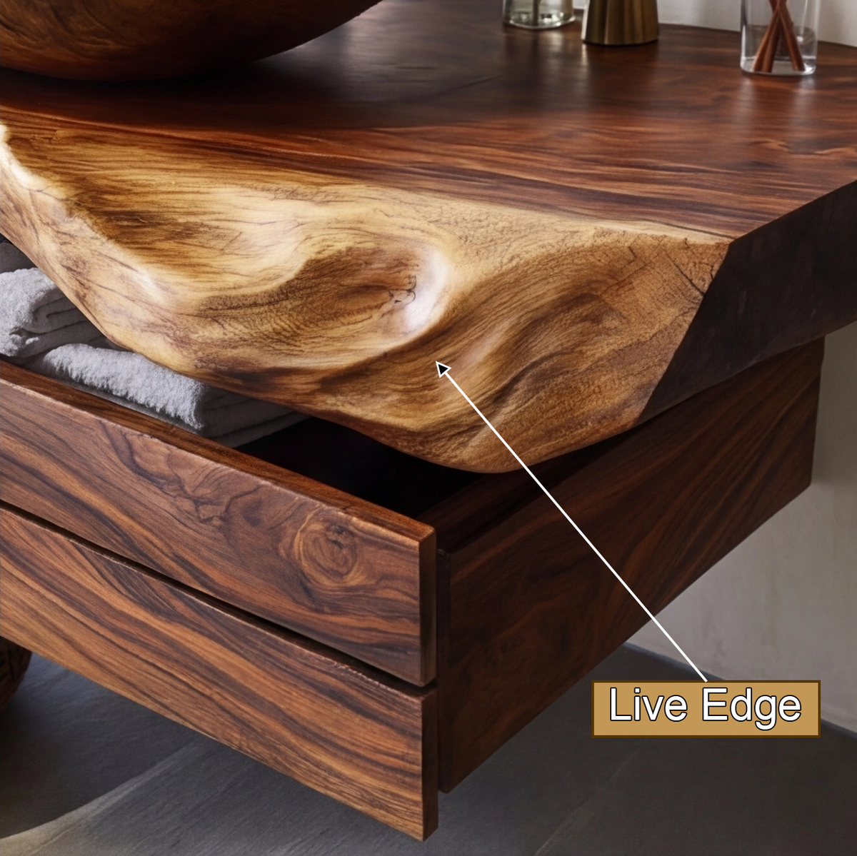 Seravik Live Edge Solid Wood Floating Bathroom Vanity With Drawers