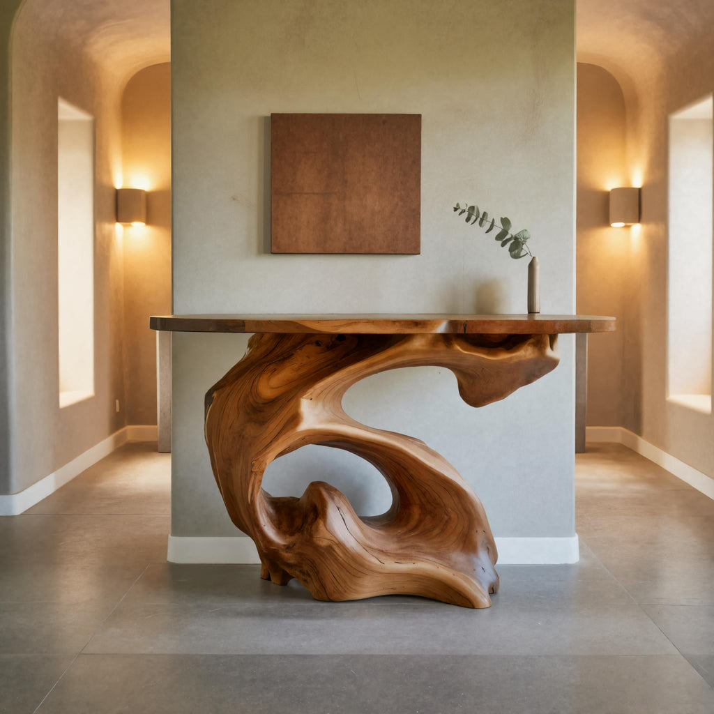 Sculptural Solid Wood Console Table