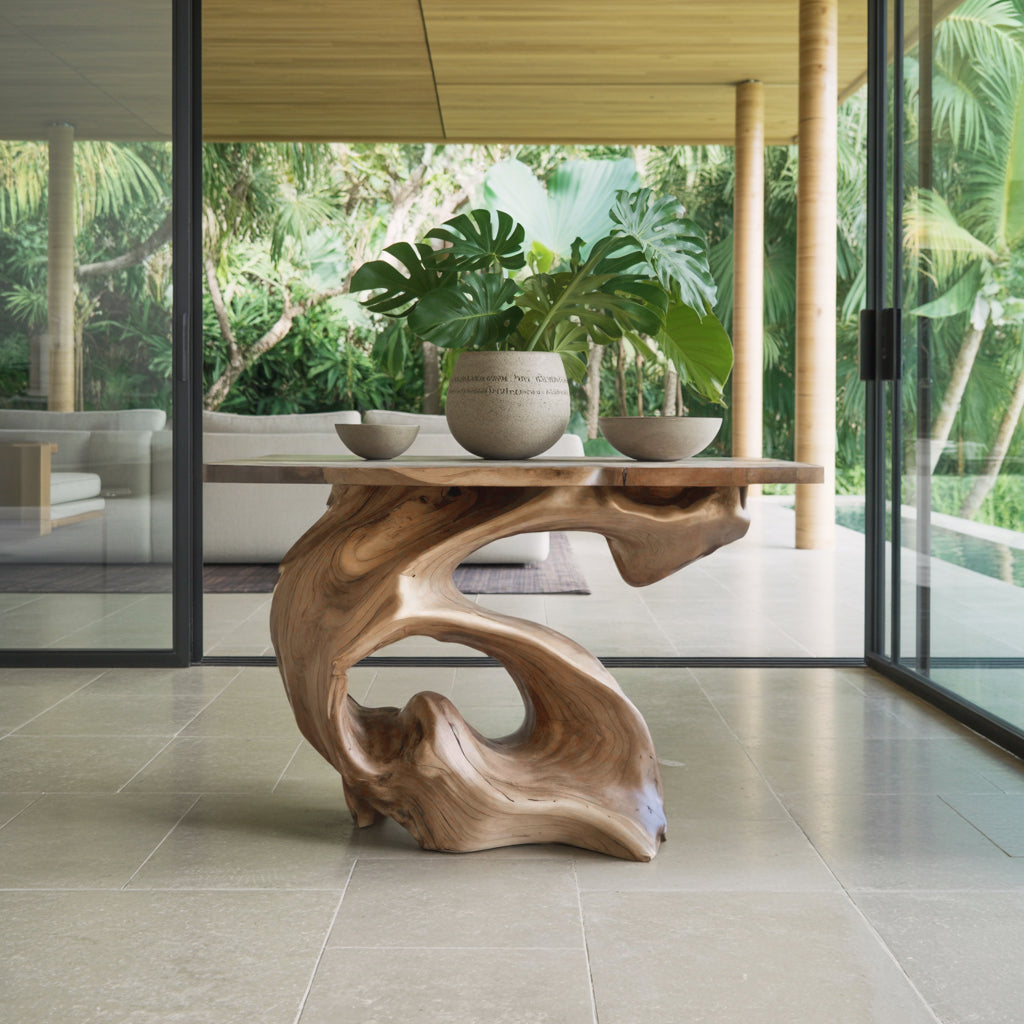 Sculptural Solid Wood Console Table