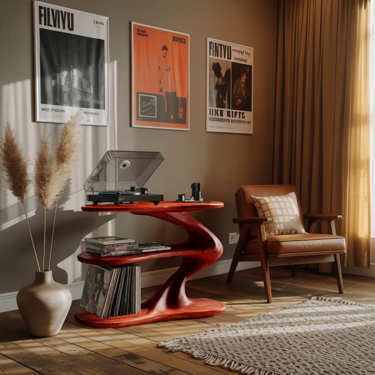 Serenata Sculpted Solid Wood Record Player Stand