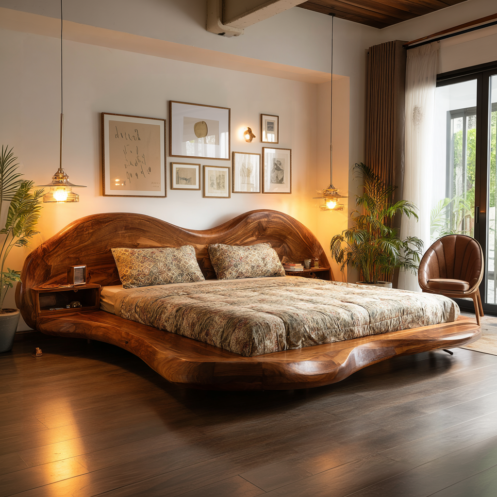 Serenata Waveform Solid Wood Headboard And Bed Frame