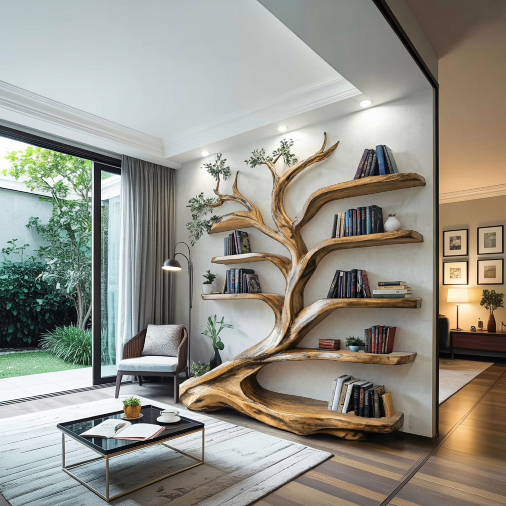 Sylvara Flow Handcrafted Live Edge Tree Bookshelf