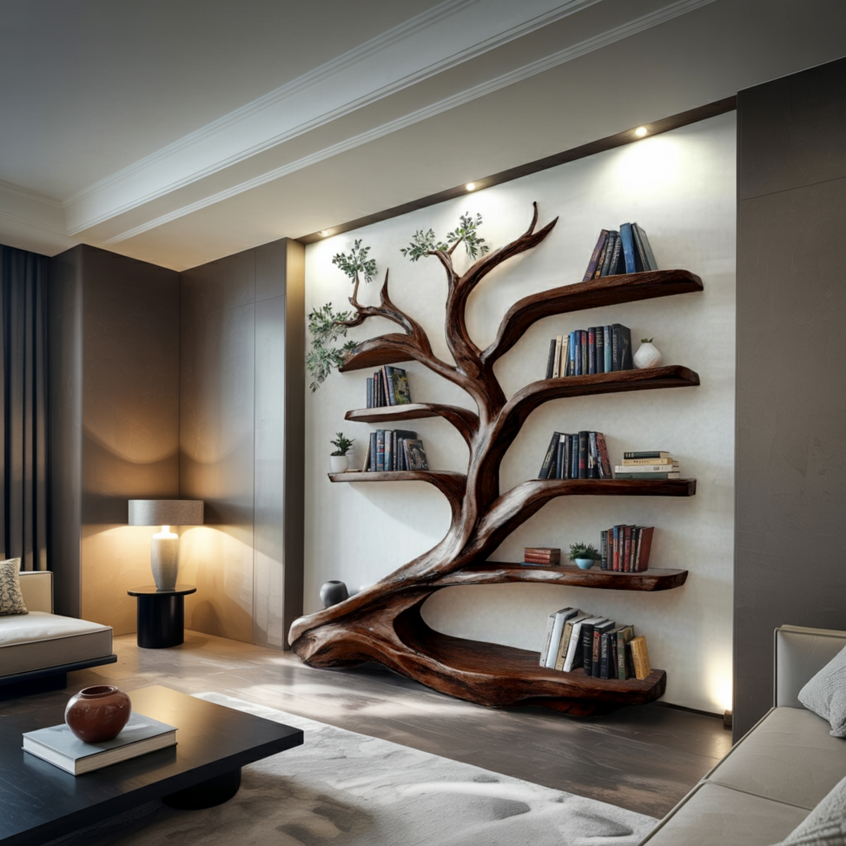 Sylvara Flow Handcrafted Live Edge Tree Bookshelf